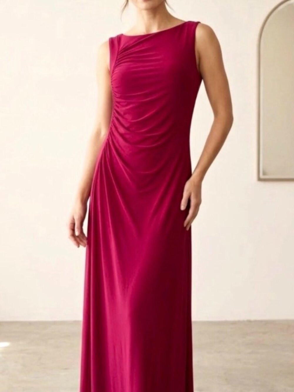 NWT Rachel Zoe Sleeveless Maxi Dress Ruch Detail in Wine Red. Size M